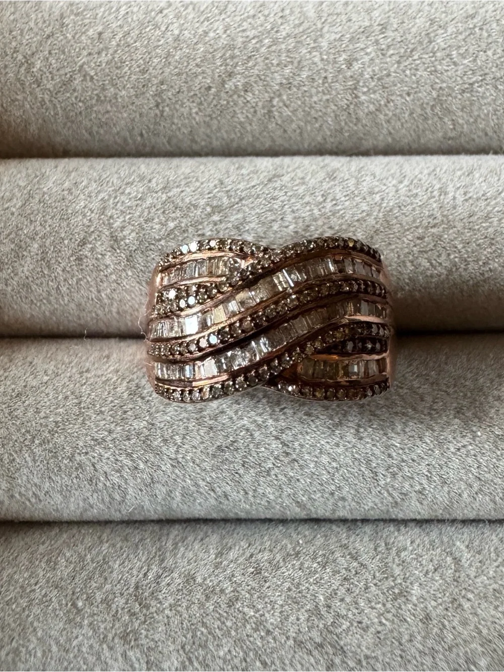 D’Joy Champagne Diamond Baguette Statement Ring 925 Sterling Size 9